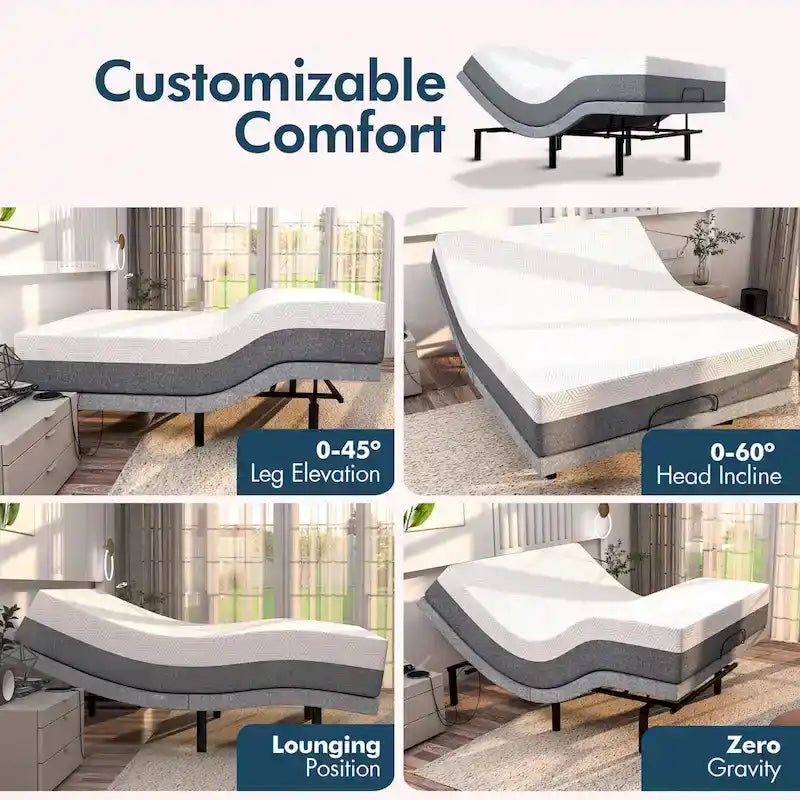 Base de lit ajustable et matelas en mousse à mémoire de forme et gel rafraîchissant de 35,5 cm – Jusqu'à 2 dormeurs