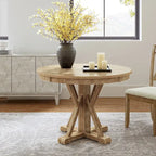 Table de salle à manger ronde de style campagnard, naturelle et blanche, 4 places