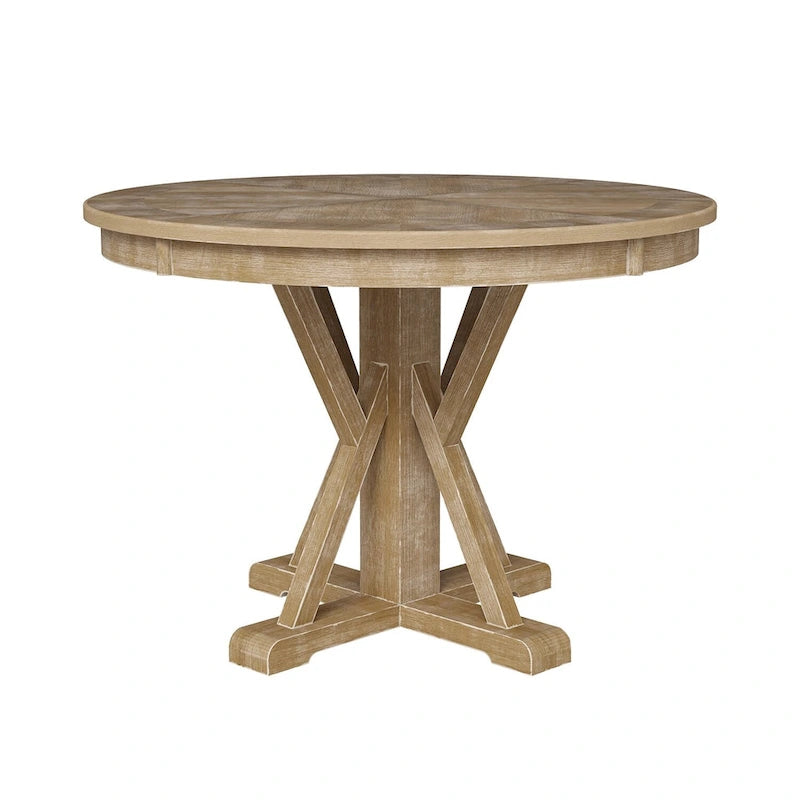 Table de salle à manger ronde de style campagnard, naturelle et blanche, 4 places