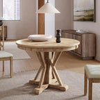 Table de salle à manger ronde de style campagnard, naturelle et blanche, 4 places