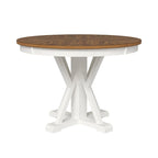 Table de salle à manger ronde de style campagnard, naturelle et blanche, 4 places