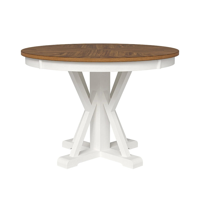 Table de salle à manger ronde de style campagnard, naturelle et blanche, 4 places