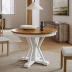 Table de salle à manger ronde de style campagnard, naturelle et blanche, 4 places