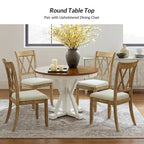 Table de salle à manger ronde de style campagnard, naturelle et blanche, 4 places