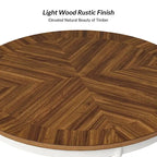 Table de salle à manger ronde de style campagnard, naturelle et blanche, 4 places