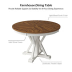 Table de salle à manger ronde de style campagnard, naturelle et blanche, 4 places