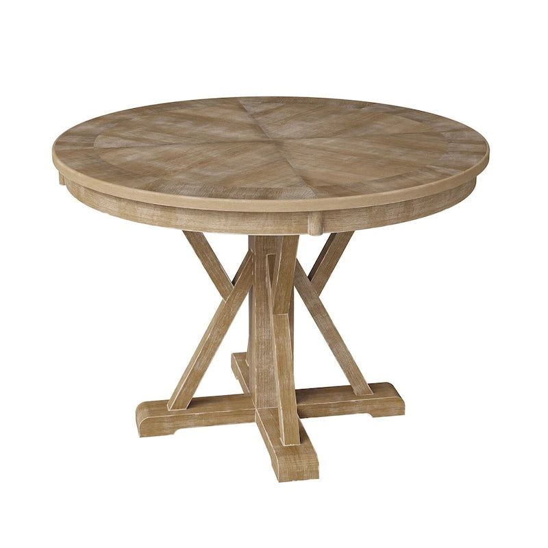 Table de salle à manger ronde de style campagnard, naturelle et blanche, 4 places