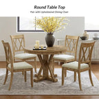 Table de salle à manger ronde de style campagnard, naturelle et blanche, 4 places