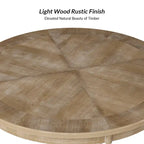 Table de salle à manger ronde de style campagnard, naturelle et blanche, 4 places