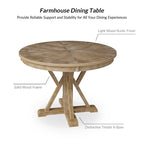 Table de salle à manger ronde de style campagnard, naturelle et blanche, 4 places