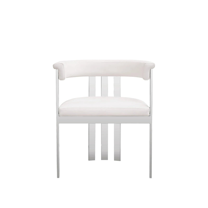 Chaise de salle à manger individuelle en cuir vegan blanc et acier inoxydable