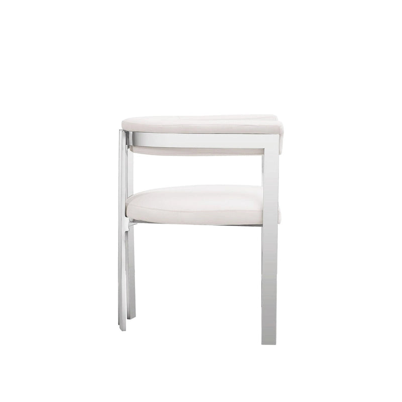 Chaise de salle à manger individuelle en cuir vegan blanc et acier inoxydable