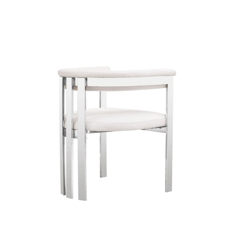 Chaise de salle à manger individuelle en cuir vegan blanc et acier inoxydable