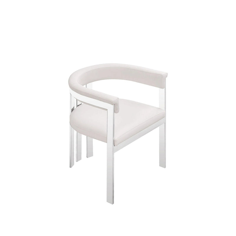 Chaise de salle à manger individuelle en cuir vegan blanc et acier inoxydable