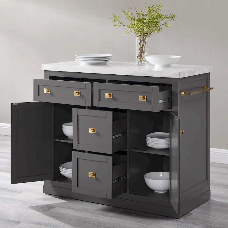 Îlot de cuisine fixe avec plateau en marbre gris
