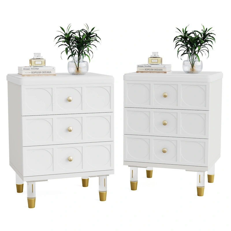 Table de chevet blanche et dorée à 3 tiroirs, simple, table d'appoint pour chambre et salon