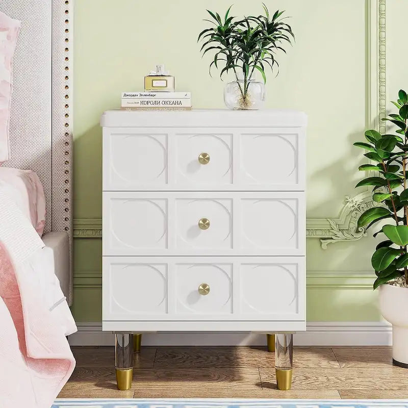 Table de chevet blanche et dorée à 3 tiroirs, simple, table d'appoint pour chambre et salon