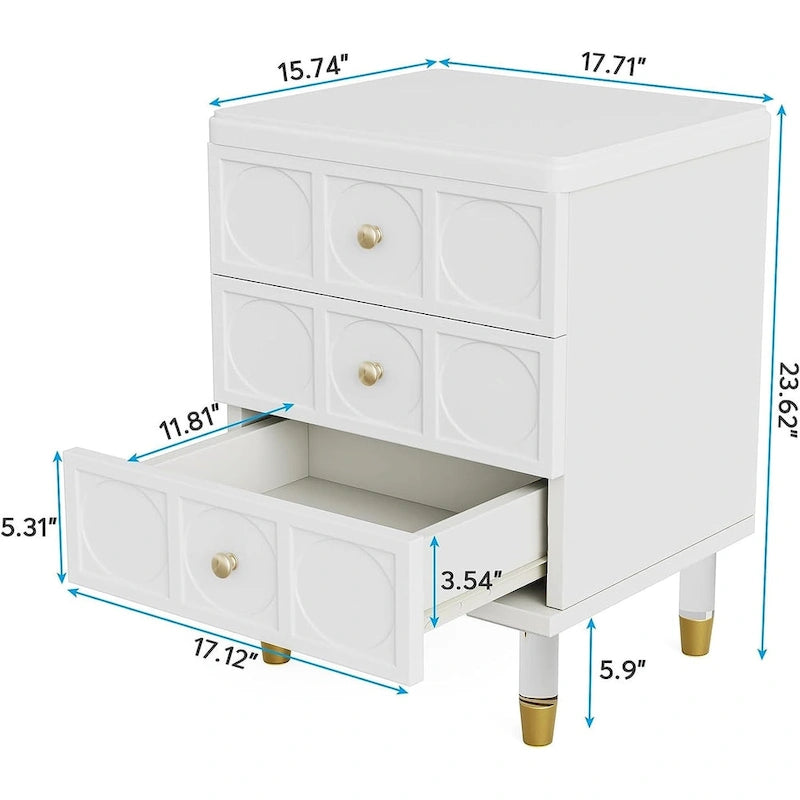 Table de chevet blanche et dorée à 3 tiroirs, simple, table d'appoint pour chambre et salon