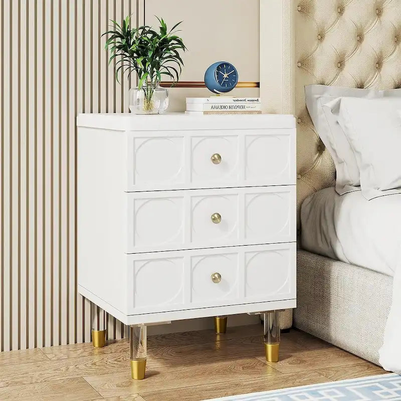Table de chevet blanche et dorée à 3 tiroirs, simple, table d'appoint pour chambre et salon
