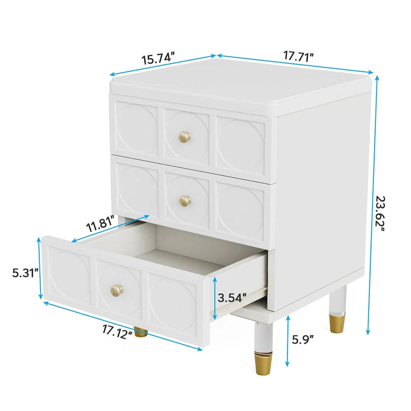 Table de chevet blanche et dorée à 3 tiroirs, simple, table d'appoint pour chambre et salon
