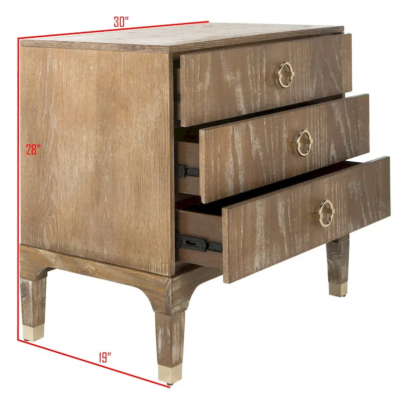 Table de chevet à 3 tiroirs en placage de bois de chêne / noir, 1 personne