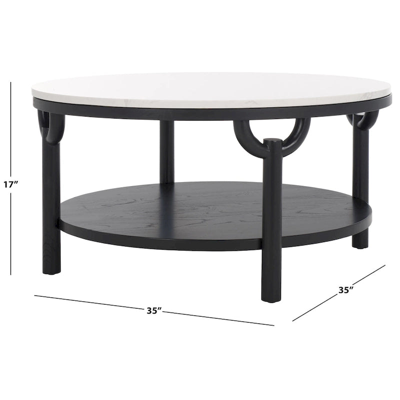 Table basse ronde à 2 niveaux, plateau en marbre et base en bois, 1 place