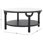 Table basse ronde à 2 niveaux, plateau en marbre et base en bois, 1 place