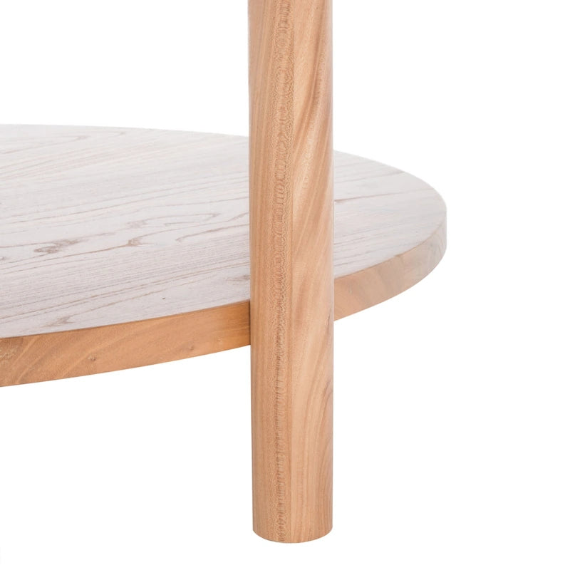 Table basse ronde à 2 niveaux, plateau en marbre et base en bois, 1 place