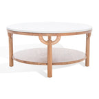 Table basse ronde à 2 niveaux, plateau en marbre et base en bois, 1 place