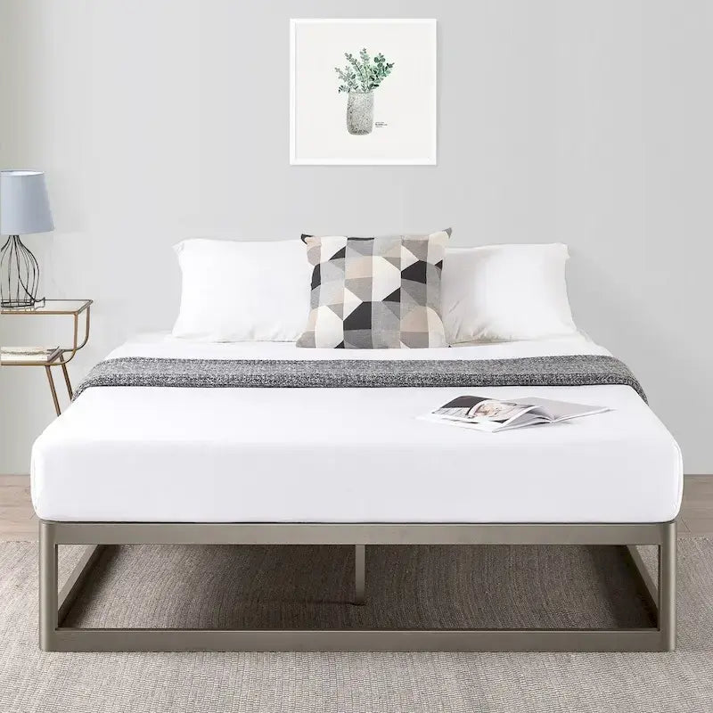 Cadre de lit plateforme en métal gris, profil bas, simple/double/queen/king