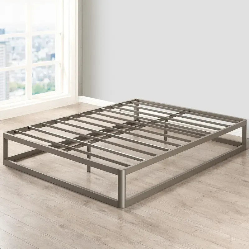Cadre de lit plateforme en métal gris, profil bas, simple/double/queen/king