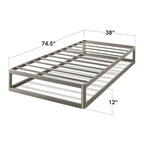 Cadre de lit plateforme en métal gris, profil bas, simple/double/queen/king