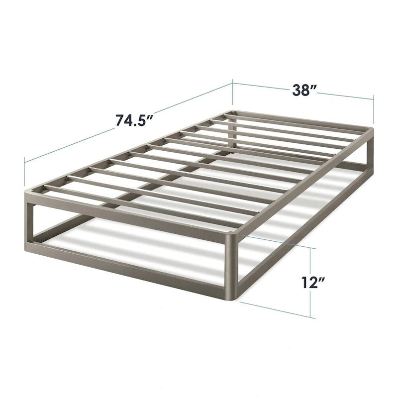 Cadre de lit plateforme en métal gris, profil bas, simple/double/queen/king