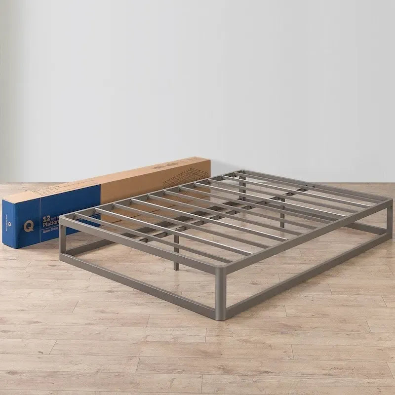 Cadre de lit plateforme en métal gris, profil bas, simple/double/queen/king