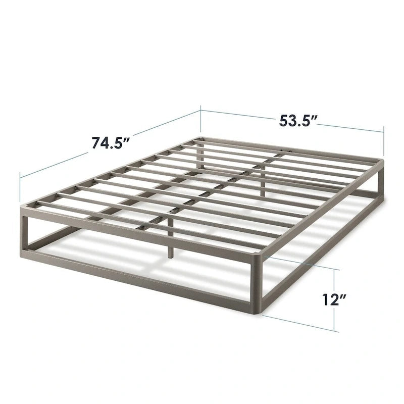 Cadre de lit plateforme en métal gris, profil bas, simple/double/queen/king