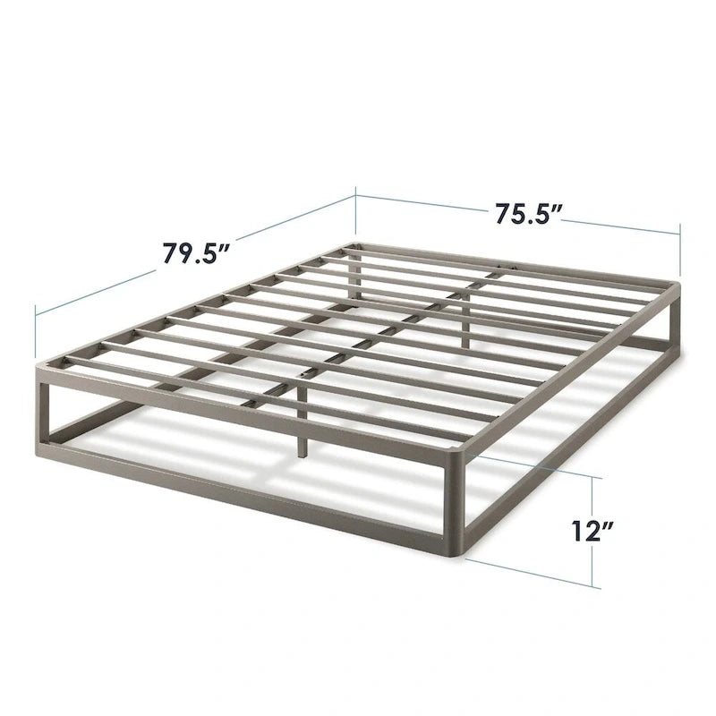 Cadre de lit plateforme en métal gris, profil bas, simple/double/queen/king