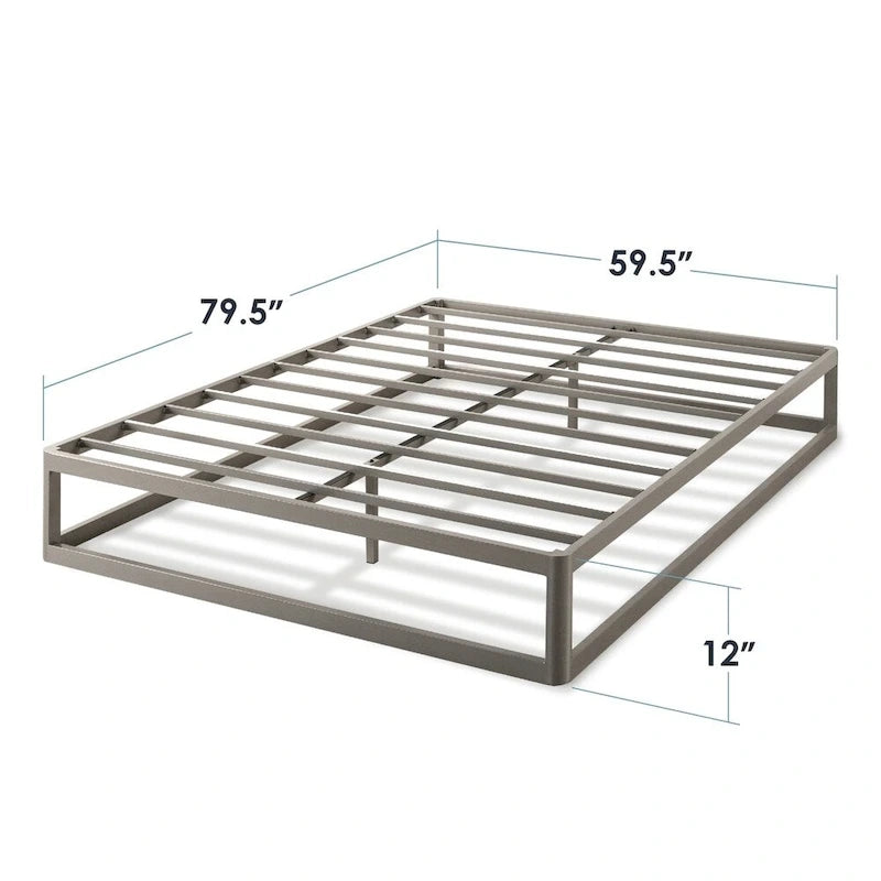 Cadre de lit plateforme en métal gris, profil bas, simple/double/queen/king
