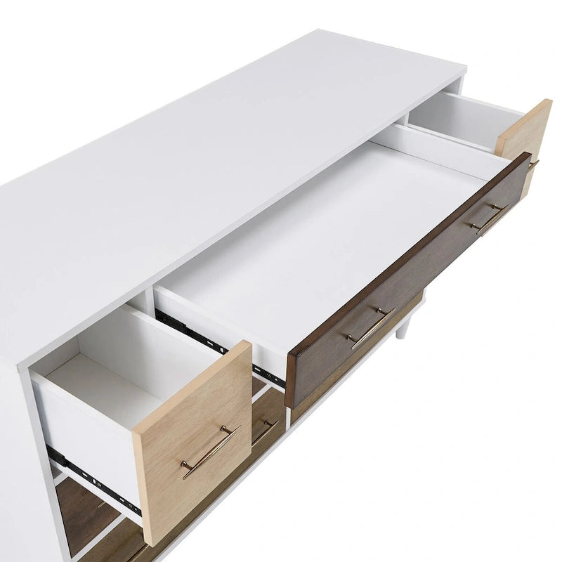 Commode à 8 tiroirs blanche et bois naturel