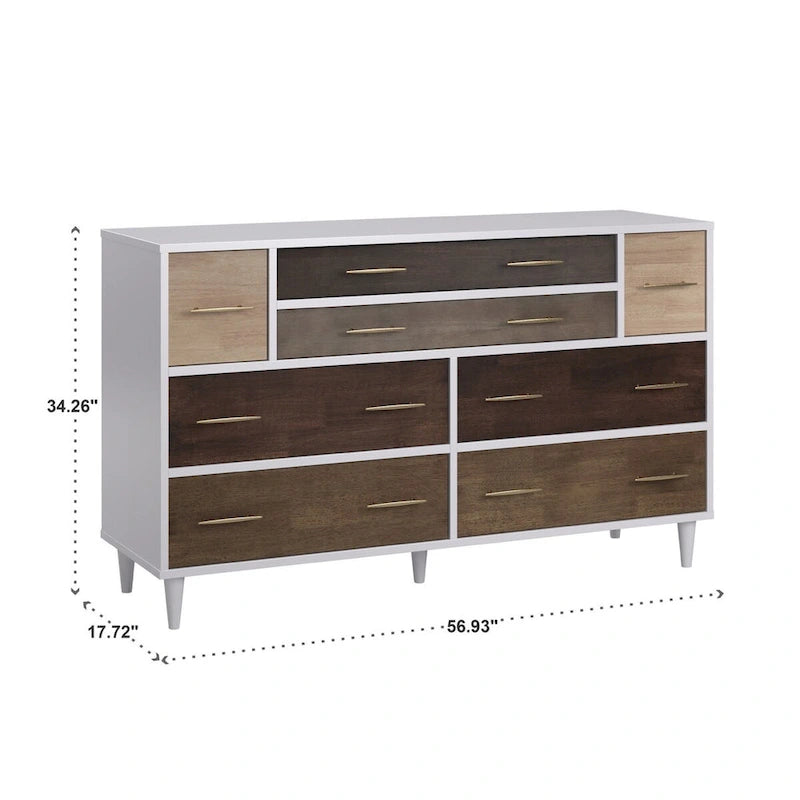Commode à 8 tiroirs blanche et bois naturel