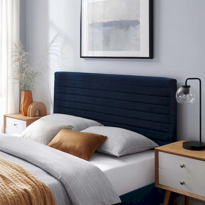 Tête de lit en velours capitonné - Grand lit/Très grand lit, 1-2 personnes | Bleu nuit / Rose / Vieux rose / Gris / Blanc / Ivoire