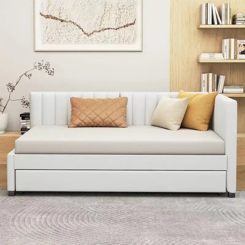 Lit de repos capitonné simple avec lit gigogne – Jaune / Gris / Beige / Rose, Semi-fermé, 2 couchages