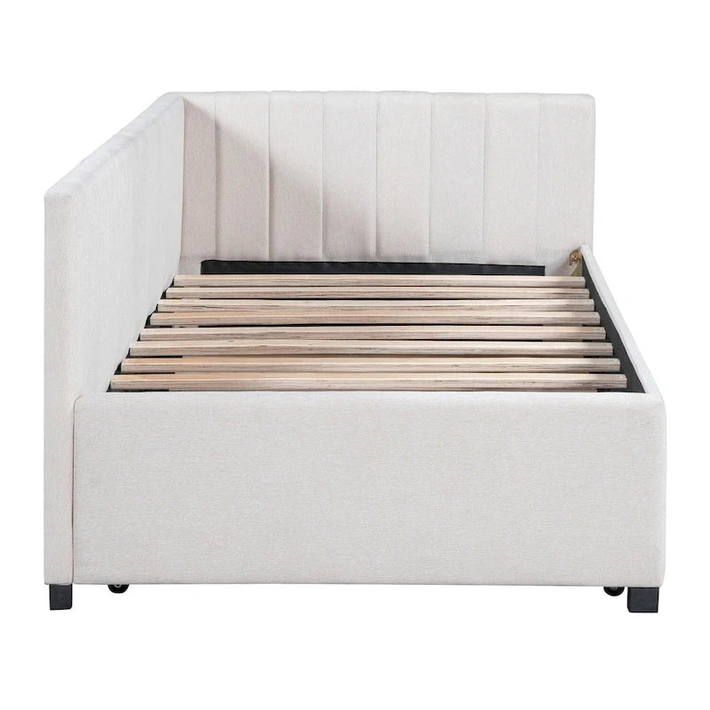 Lit de repos capitonné simple avec lit gigogne – Jaune / Gris / Beige / Rose, Semi-fermé, 2 couchages