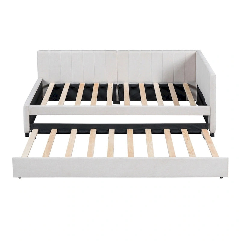 Lit de repos capitonné simple avec lit gigogne – Jaune / Gris / Beige / Rose, Semi-fermé, 2 couchages