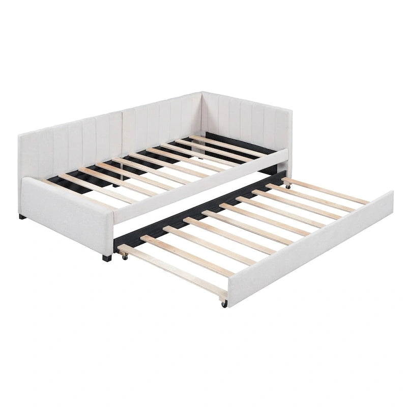 Lit de repos capitonné simple avec lit gigogne – Jaune / Gris / Beige / Rose, Semi-fermé, 2 couchages