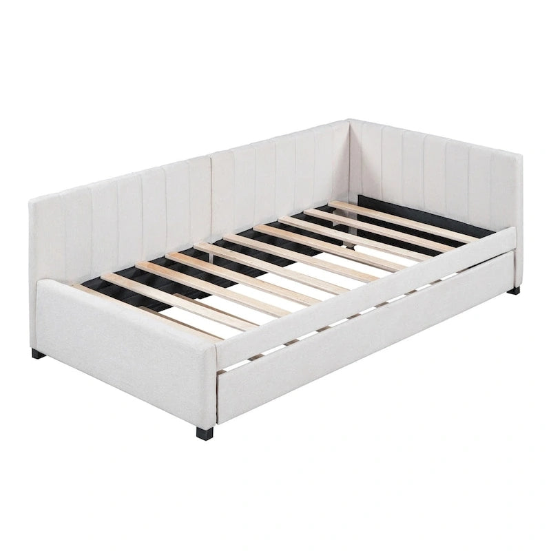 Lit de repos capitonné simple avec lit gigogne – Jaune / Gris / Beige / Rose, Semi-fermé, 2 couchages