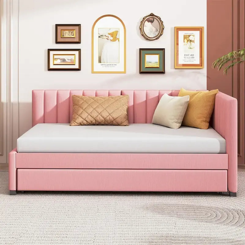 Lit de repos capitonné simple avec lit gigogne – Jaune / Gris / Beige / Rose, Semi-fermé, 2 couchages