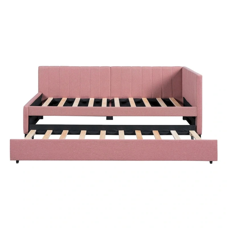 Lit de repos capitonné simple avec lit gigogne – Jaune / Gris / Beige / Rose, Semi-fermé, 2 couchages
