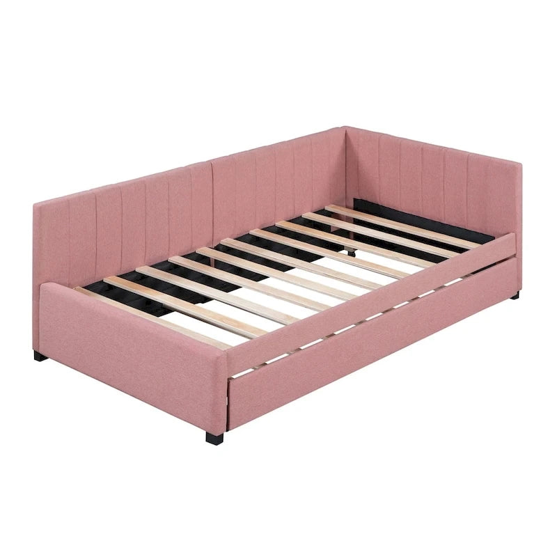 Lit de repos capitonné simple avec lit gigogne – Jaune / Gris / Beige / Rose, Semi-fermé, 2 couchages