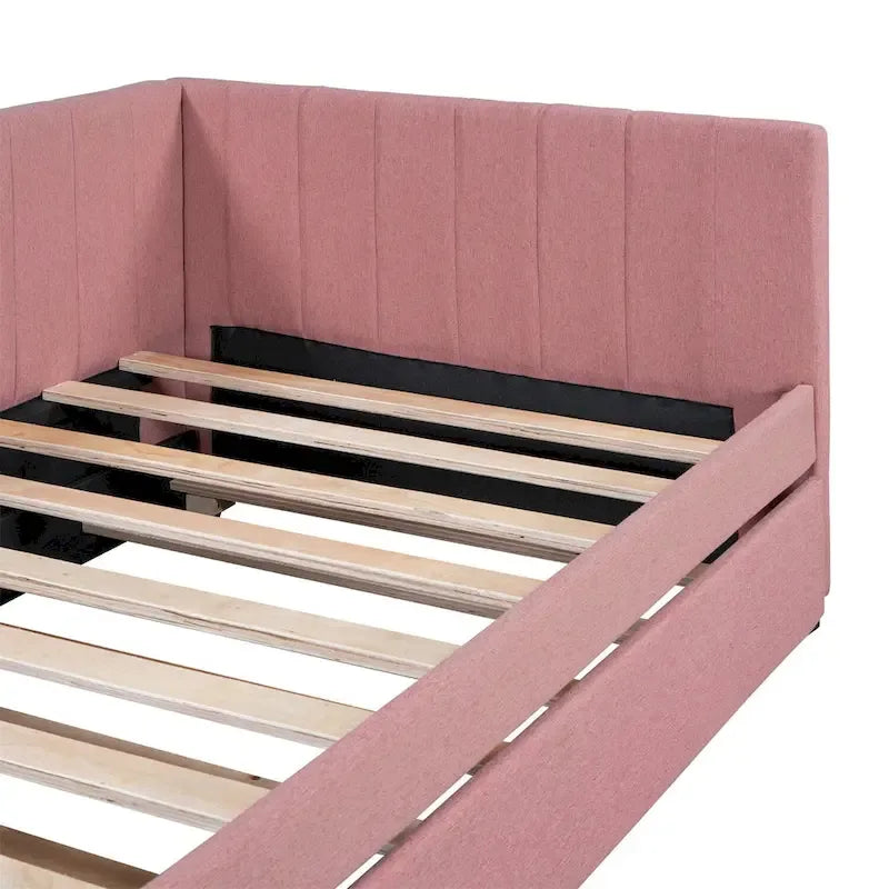 Lit de repos capitonné simple avec lit gigogne – Jaune / Gris / Beige / Rose, Semi-fermé, 2 couchages