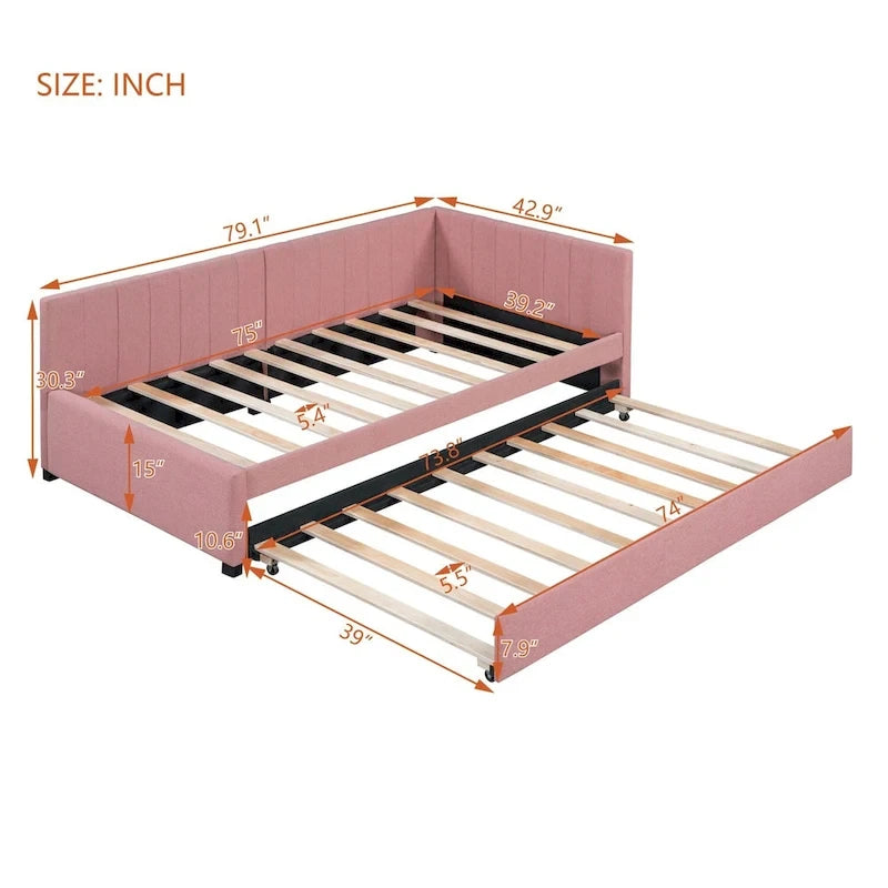 Lit de repos capitonné simple avec lit gigogne – Jaune / Gris / Beige / Rose, Semi-fermé, 2 couchages